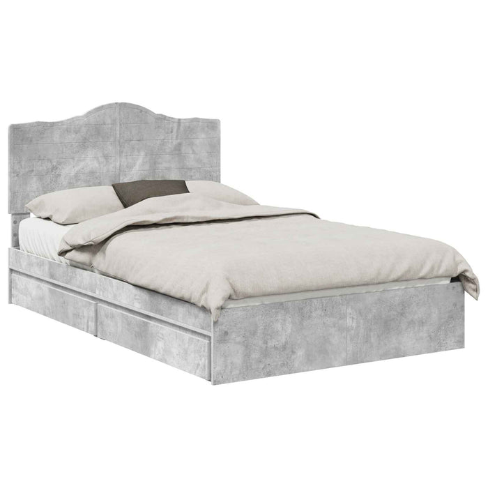 Cadru de pat cu sertar Gri din beton 135 x 190 cm Lemn compozit - WALTI WALTI