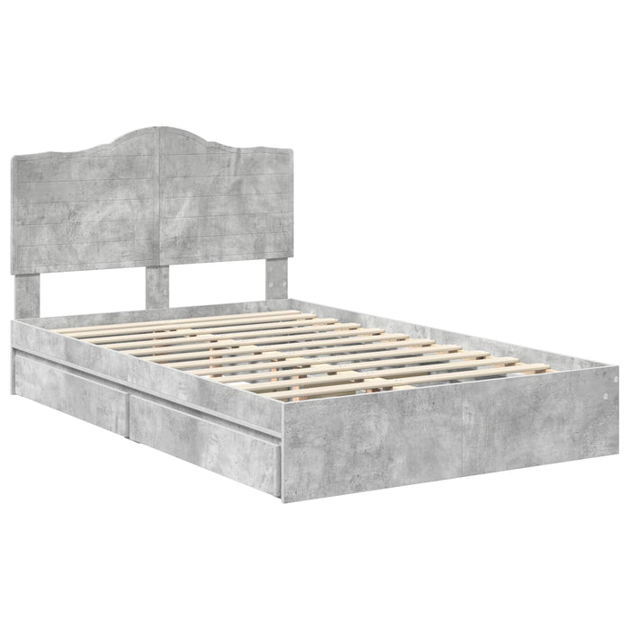 Cadru de pat cu sertar Gri din beton 135 x 190 cm Lemn compozit - WALTI WALTI