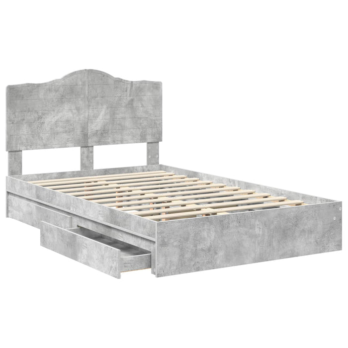 Cadru de pat cu sertar Gri din beton 135 x 190 cm Lemn compozit - WALTI WALTI