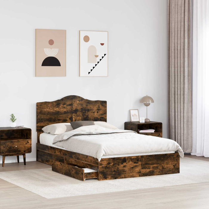 Cadru de pat Stejar fumuriu 135 x 190 cm Lemn compozit - WALTI WALTI