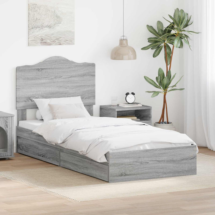 Cadru de pat cu sertar Gri Sonoma 100 x 200 cm Lemn compozit - WALTI WALTI