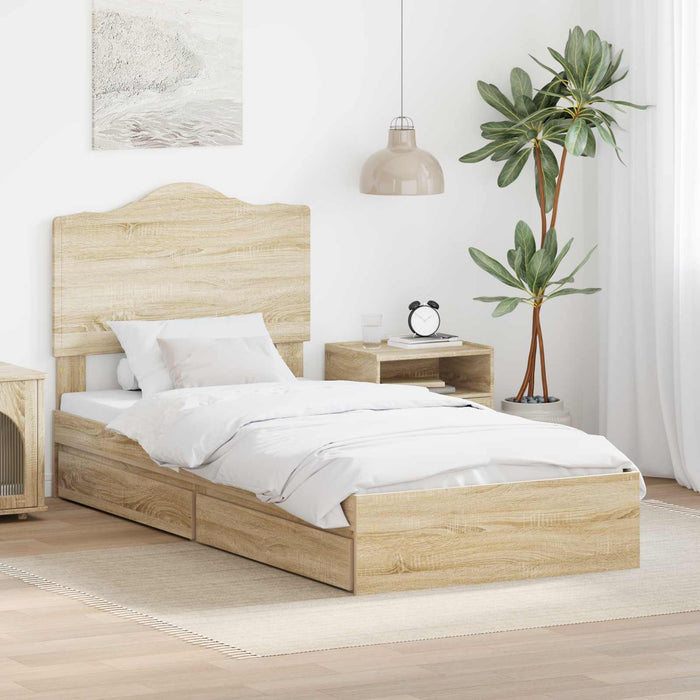 Cadru de pat cu sertar Stejar Sonoma 90 x 200 cm Lemn compozit - WALTI WALTI