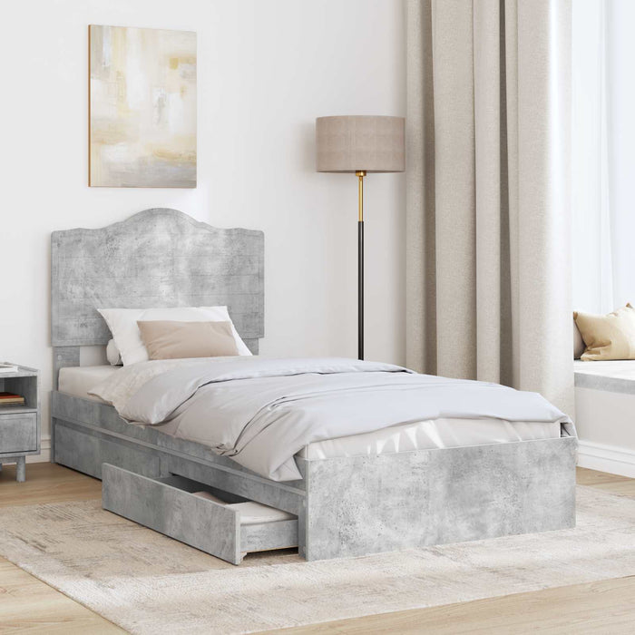 Cadru de pat cu sertar Gri din beton 90 x 190 cm Lemn compozit - WALTI WALTI