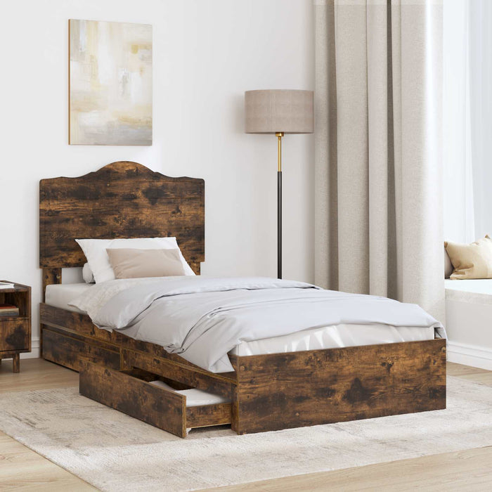 Cadru de pat cu sertar Stejar fumuriu 90 x 190 cm Lemn compozit - WALTI WALTI