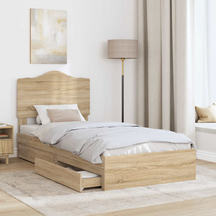 Cadru de pat cu sertar Stejar Sonoma 75 x 190 cm Lemn compozit - WALTI WALTI