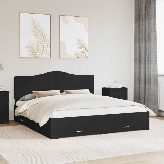 Cadru de pat cu sertar Negru 200 x 200 cm Lemn prelucrat WALTI