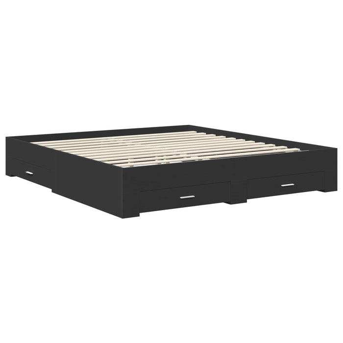 Cadru de pat cu sertar Negru 200 x 200 cm Lemn prelucrat WALTI