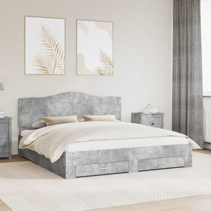 Cadru de pat cu sertar Gri din beton 200 x 200 cm Lemn compozit - WALTI WALTI