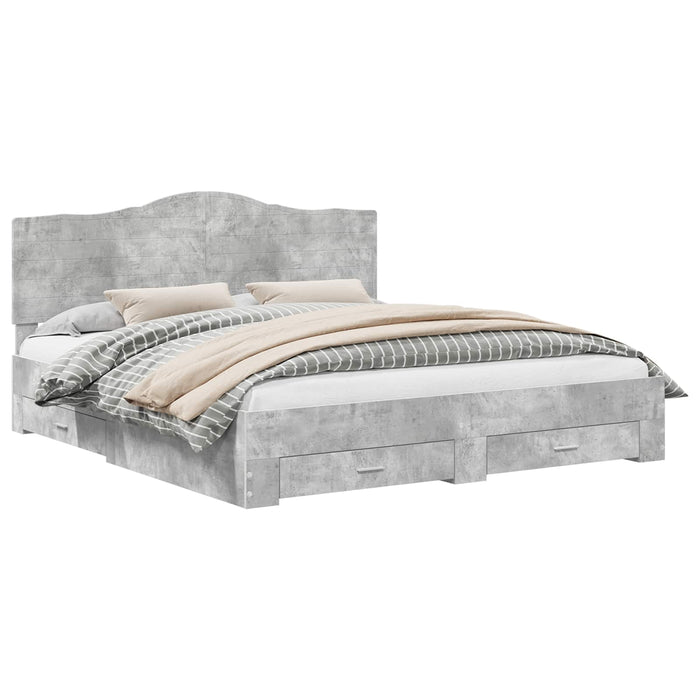 Cadru de pat cu sertar Gri din beton 200 x 200 cm Lemn compozit - WALTI WALTI