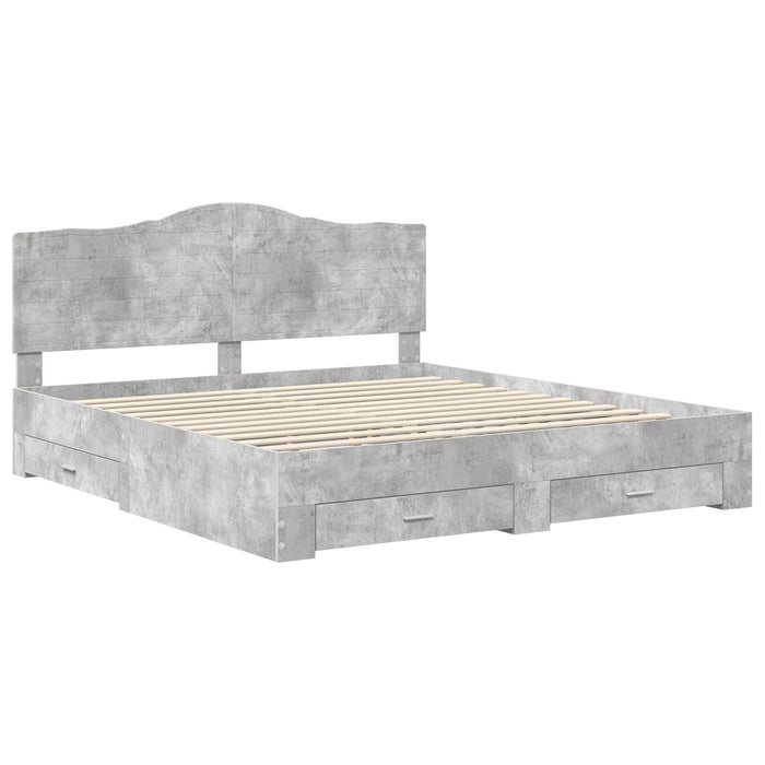 Cadru de pat cu sertar Gri din beton 200 x 200 cm Lemn compozit - WALTI WALTI