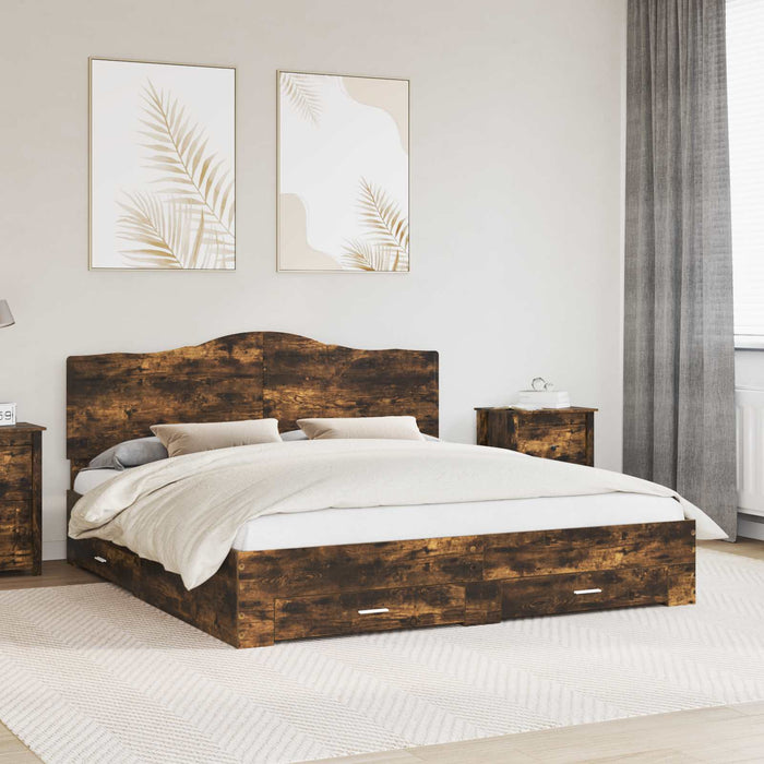 Cadru de pat Stejar fumuriu 200 x 200 cm Lemn compozit - WALTI WALTI