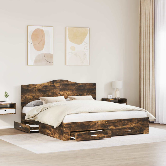 Cadru de pat Stejar fumuriu 200 x 200 cm Lemn compozit - WALTI WALTI