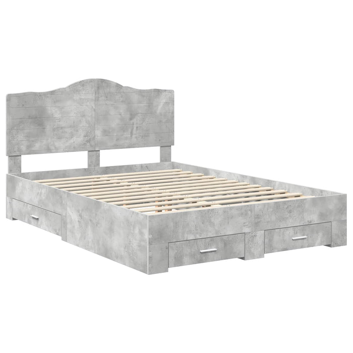 Cadru de pat cu sertar Gri din beton 150 x 200 cm Lemn compozit - WALTI WALTI