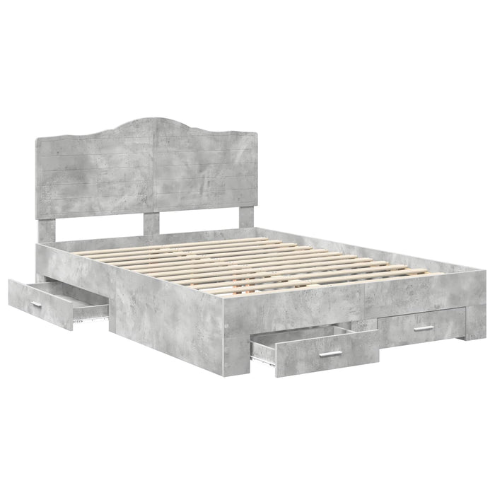 Cadru de pat cu sertar Gri din beton 150 x 200 cm Lemn compozit - WALTI WALTI