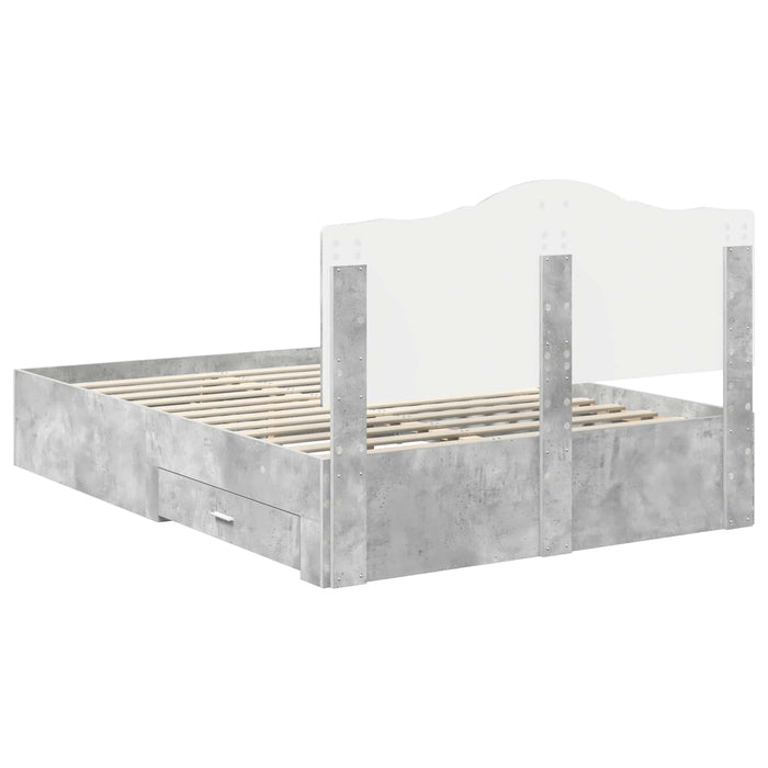Cadru de pat cu sertar Gri din beton 150 x 200 cm Lemn compozit - WALTI WALTI