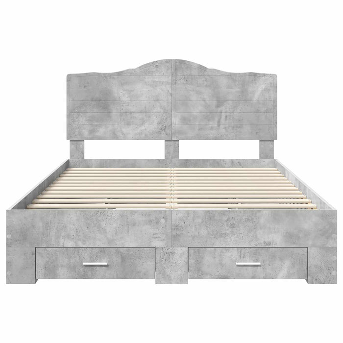 Cadru de pat cu sertar Gri din beton 140 x 200 cm Lemn compozit - WALTI WALTI
