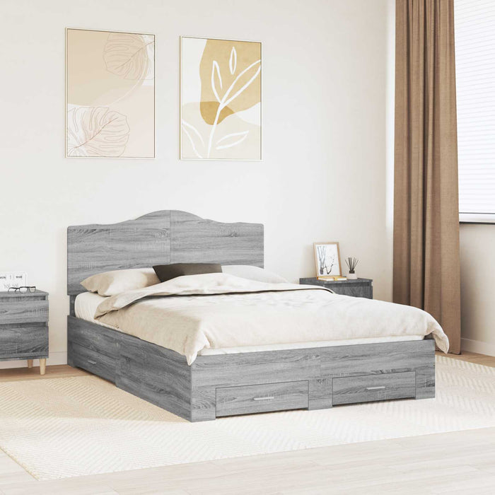 Cadru de pat cu headboard Gri Sonoma 140 x 200 cm Lemn compozit - WALTI WALTI