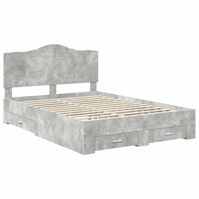 Cadru de pat cu sertar Gri din beton 140 x 190 cm Lemn compozit - WALTI WALTI