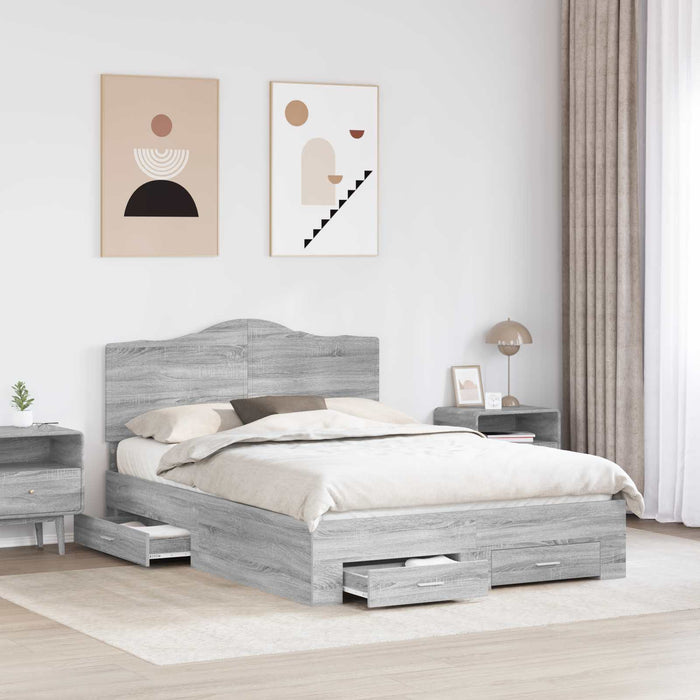 Cadru de pat cu headboard Gri Sonoma 140 x 190 cm Lemn compozit - WALTI WALTI