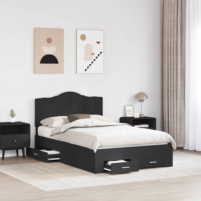 Cadru de pat cu headboard Negru 135 x 190 cm Lemn compozit - WALTI WALTI