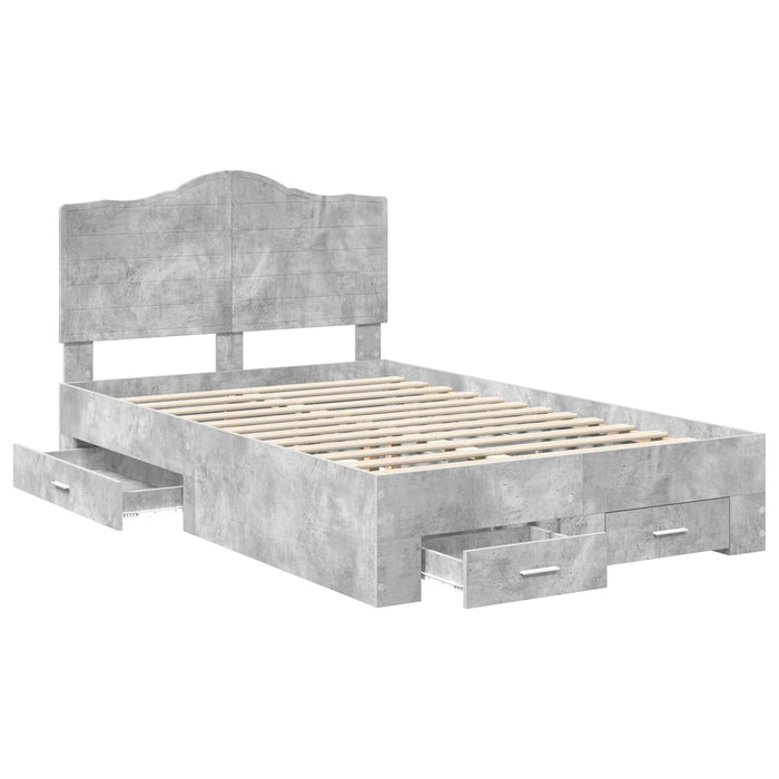 Cadru de pat cu sertar Gri din beton 135 x 190 cm Lemn compozit - WALTI WALTI