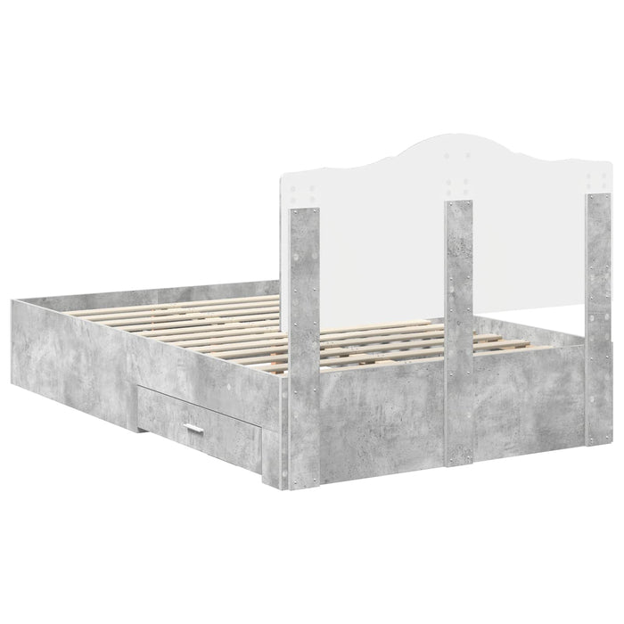 Cadru de pat cu sertar Gri din beton 135 x 190 cm Lemn compozit - WALTI WALTI