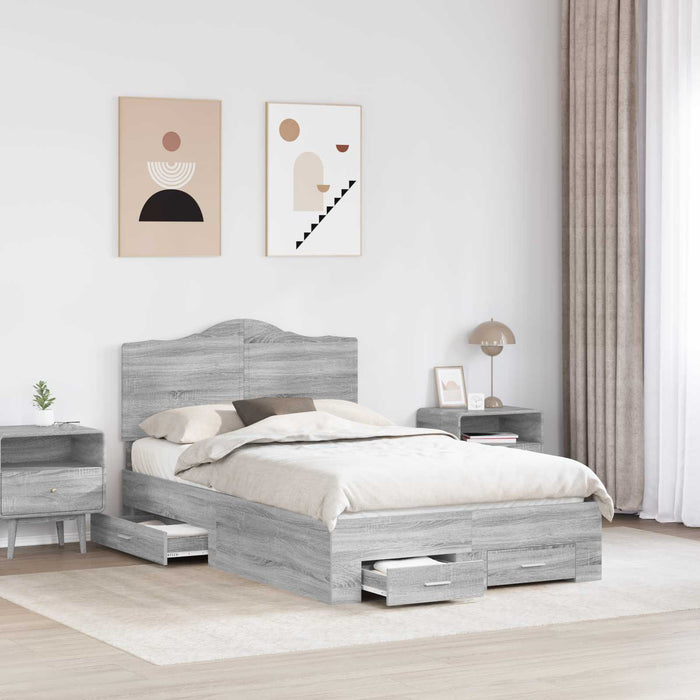 Cadru de pat cu headboard Gri Sonoma 135 x 190 cm Lemn compozit - WALTI WALTI