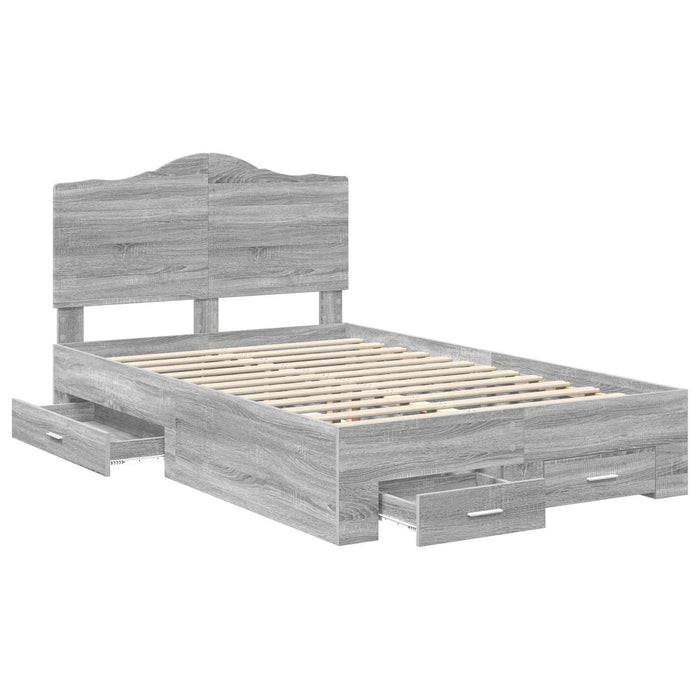 Cadru de pat cu headboard Gri Sonoma 120 x 200 cm Lemn compozit - WALTI WALTI