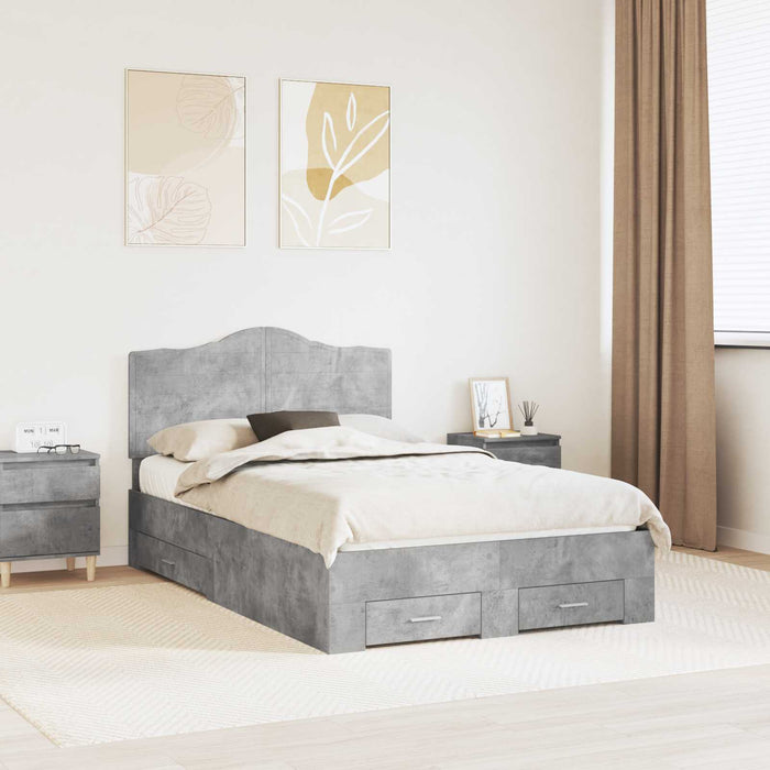 Cadru de pat cu sertar Gri din beton 120 x 190 cm Lemn compozit - WALTI WALTI