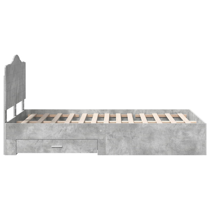 Cadru de pat cu sertar Gri din beton 120 x 190 cm Lemn compozit - WALTI WALTI