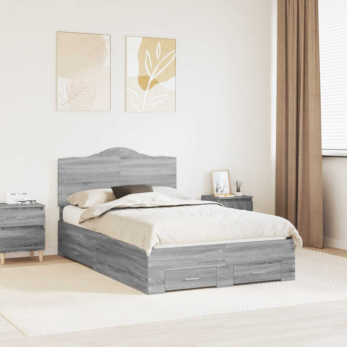 Cadru de pat cu headboard Gri Sonoma 120 x 190 cm Lemn compozit - WALTI WALTI
