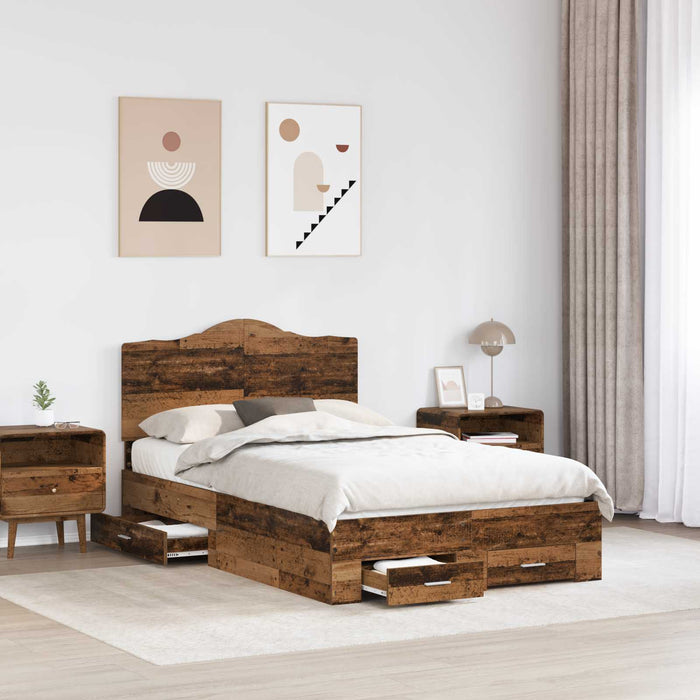 Cadru de pat cu headboard Lemn vechi 120 x 190 cm Lemn compozit - WALTI WALTI