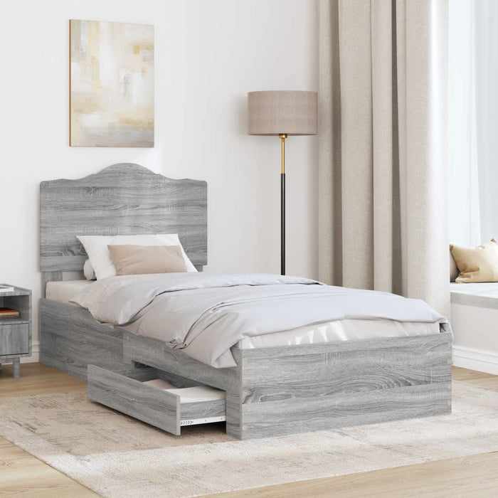 Cadru de pat cu headboard Gri Sonoma 100 x 200 cm Lemn compozit - WALTI WALTI