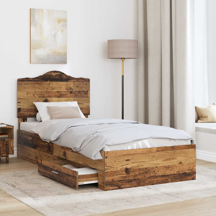 Cadru de pat cu headboard Lemn vechi 100 x 200 cm Lemn compozit - WALTI WALTI