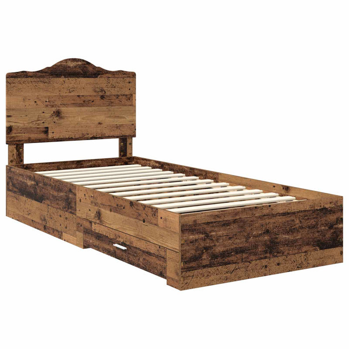 Cadru de pat cu headboard Lemn vechi 100 x 200 cm Lemn compozit - WALTI WALTI