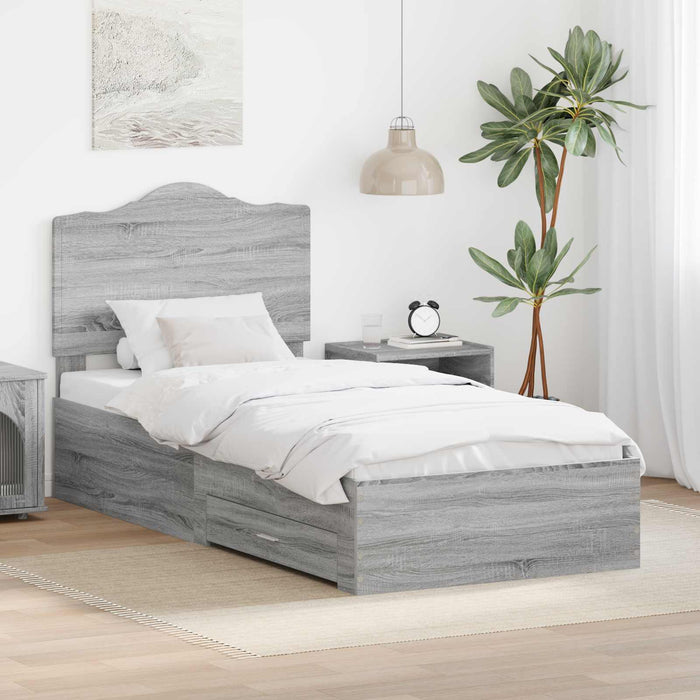 Cadru de pat cu headboard Gri Sonoma 90 x 190 cm Lemn compozit - WALTI WALTI