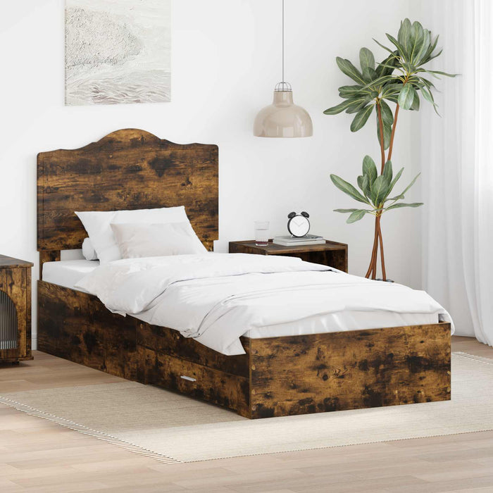 Cadru de pat cu sertar Stejar fumuriu 75 x 190 cm Lemn compozit - WALTI WALTI