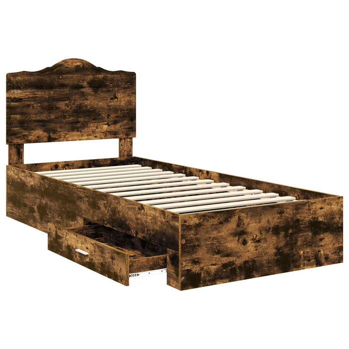 Cadru de pat cu sertar Stejar fumuriu 75 x 190 cm Lemn compozit - WALTI WALTI