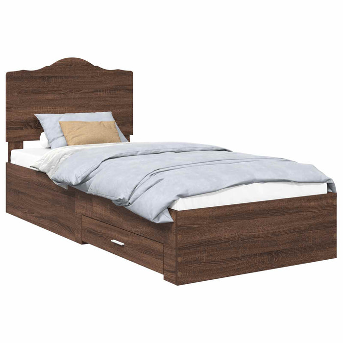 Cadru de pat cu sertar Stejar închis 75 x 190 cm Lemn compozit - WALTI WALTI