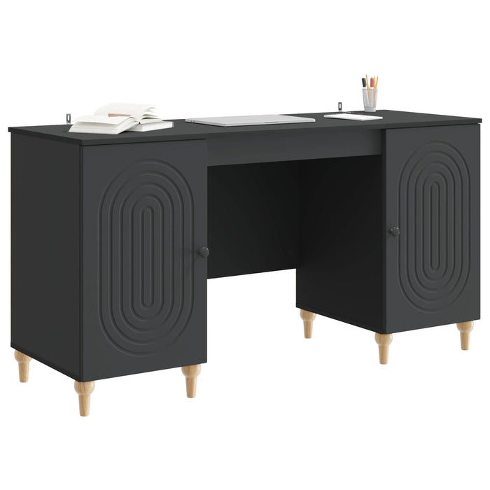 Birou cu raft cu ușă Negru 142,5 x 50 x 75 cm Lemn prelucrat - WALTI WALTI