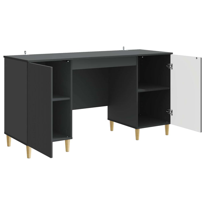 Birou cu raft cu ușă Negru 142,5 x 50 x 75 cm Lemn prelucrat - WALTI WALTI