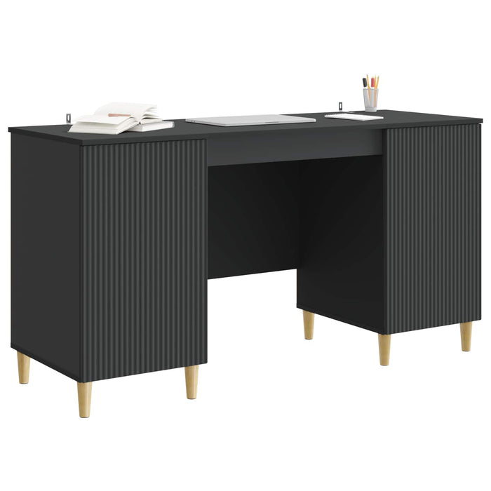 Birou cu raft cu ușă Negru 142,5 x 50 x 75 cm Lemn prelucrat - WALTI WALTI