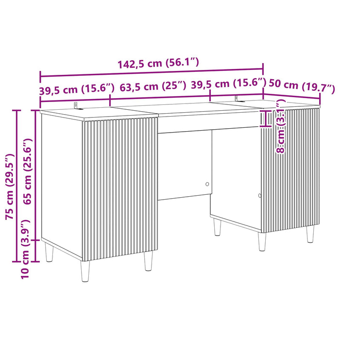Birou Alb foarte lucios 142,5 x 50 x 75 cm Lemn prelucrat - WALTI WALTI