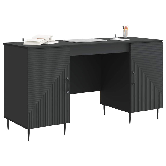 Birou cu raft cu ușă Negru 142,5 x 50 x 75 cm Lemn prelucrat - WALTI WALTI