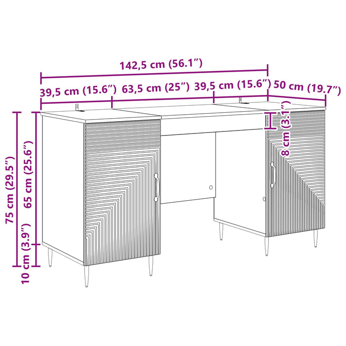 Birou Alb foarte lucios 142,5 x 50 x 75 cm Lemn prelucrat - WALTI WALTI