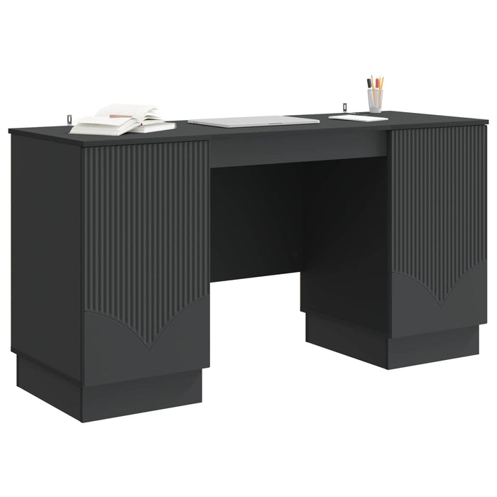 Birou cu raft cu ușă Negru 142,5 x 50 x 75 cm Lemn prelucrat - WALTI WALTI