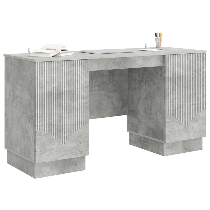 Birou cu raft Gri Beton 142,5 x 50 x 75 cm Lemn prelucrat - WALTI WALTI