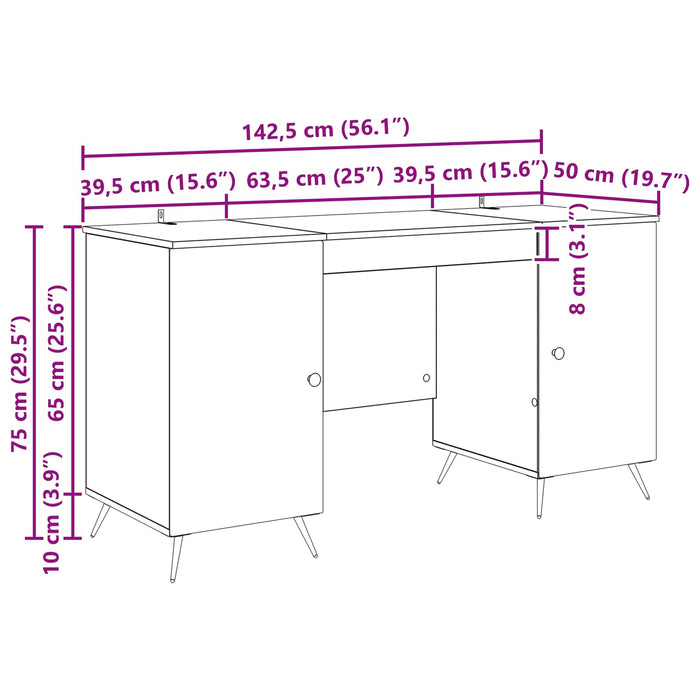 Birou cu raft cu ușă Negru 142,5 x 50 x 75 cm Lemn prelucrat - WALTI WALTI