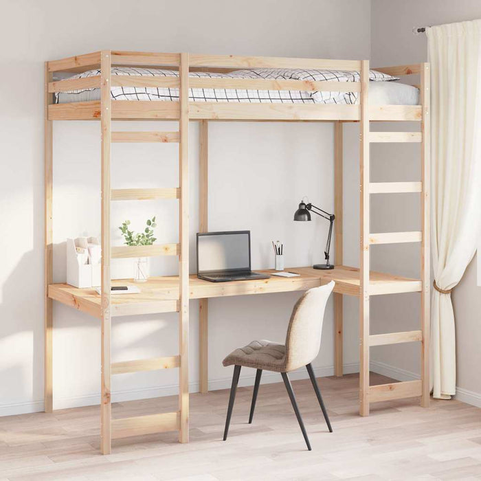 Cadru de pat tip loft natural 90 x 200 cm Lemn de pin masiv WALTI