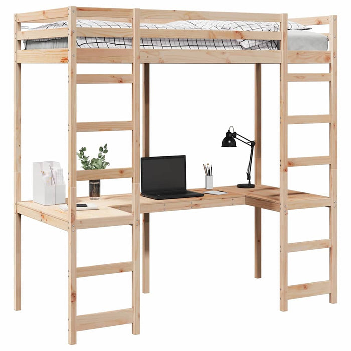 Cadru de pat tip loft natural 90 x 200 cm Lemn de pin masiv WALTI